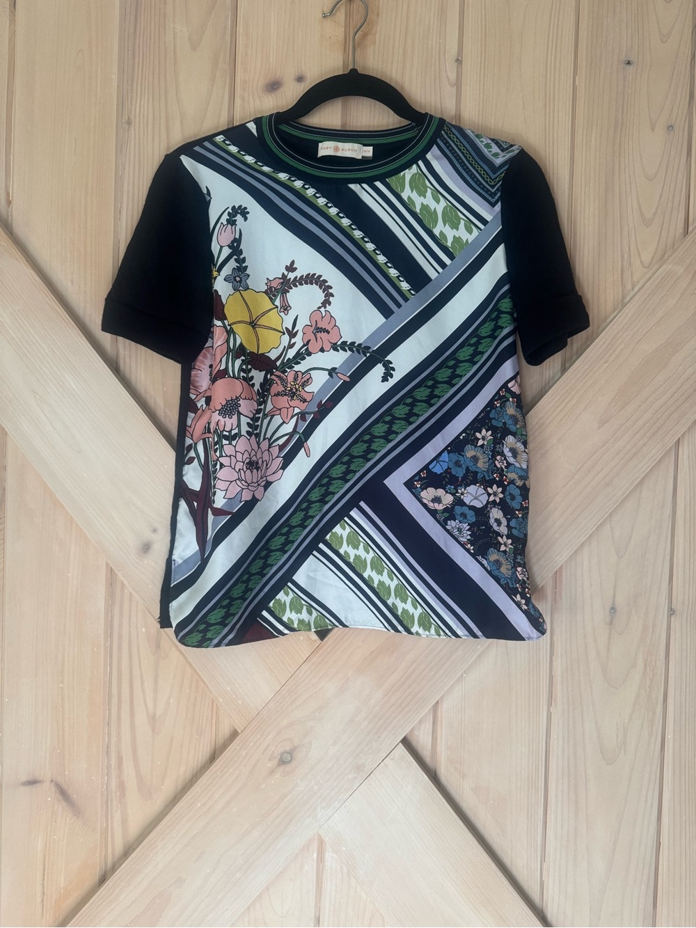 Tory Burch Mixed Print Short Sleeve Top – Size XS